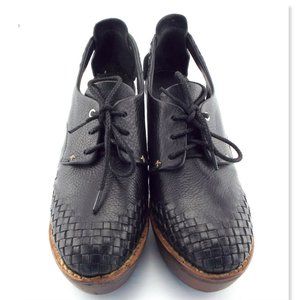 Rag & Bone Black Woven Leather Platform Oxford Wedge Cut-out Heel Pump 37